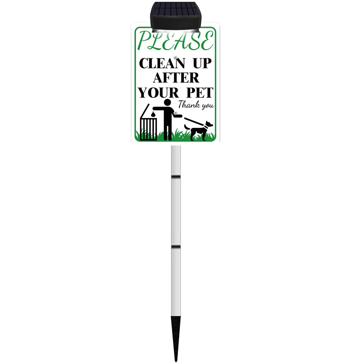 PLEASE CLEAN UP AFTER YOUR PET Sign with Solar Light for Home, Rechargeable LED Illuminated Aluminum Sign with Stake, Reflective Outside Security Sign Light Up For Houses