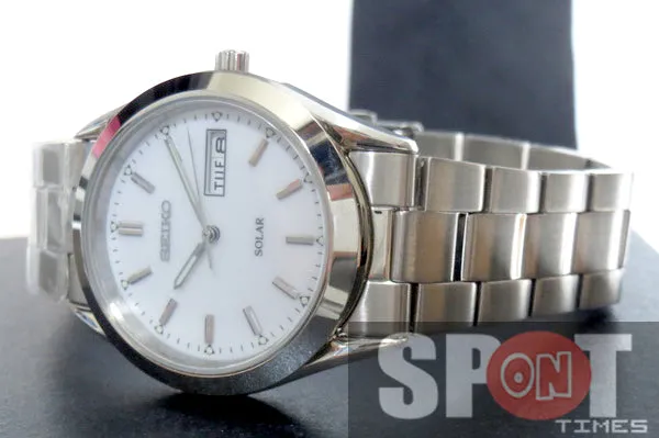 Seiko Solar Stainless Steel White Dial Men's Watch SNE037P1