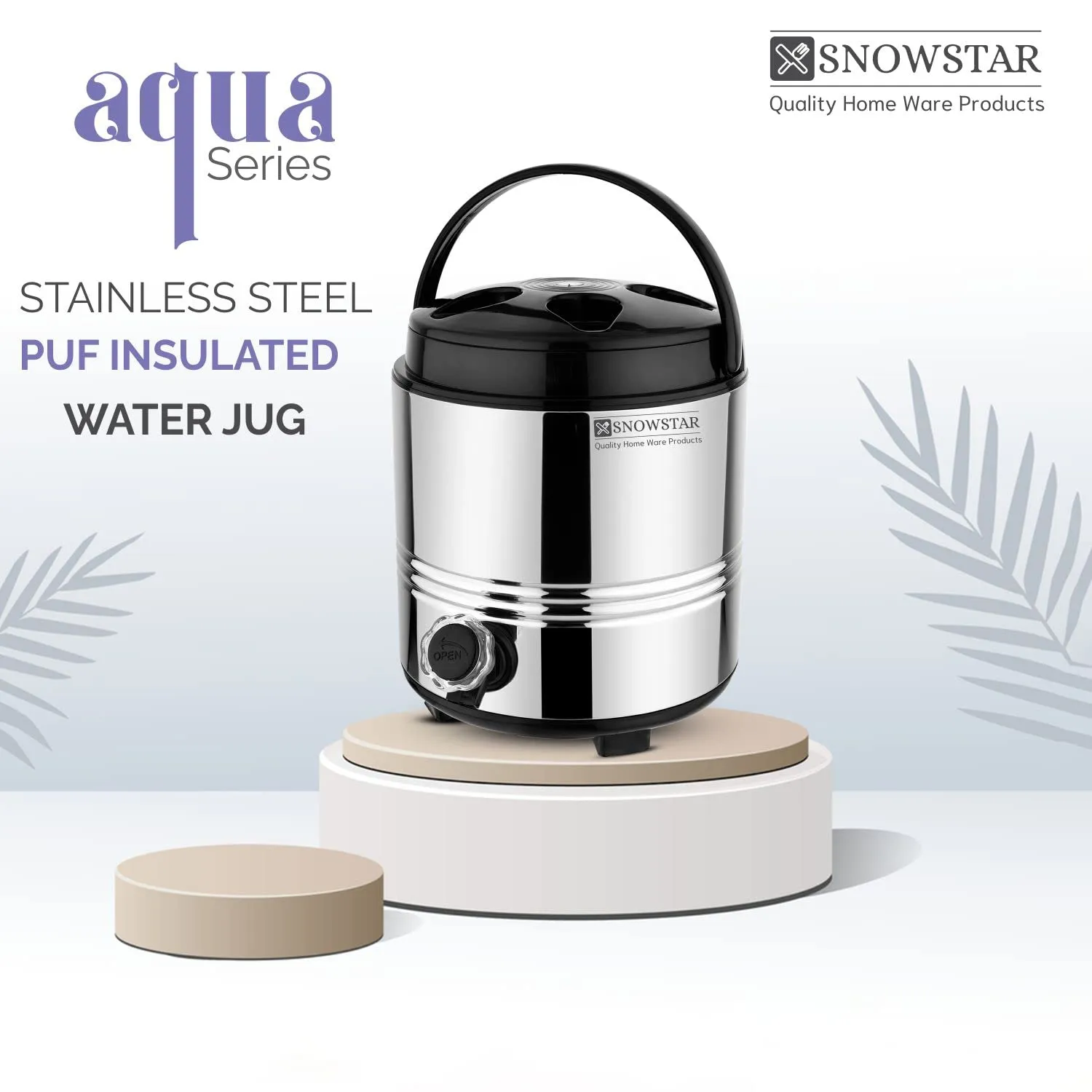 Snowstar Double Walled Insulated Thermosteel Water Dispenser for Office, Home Kitchen - Hot and Cold Water Jug 5 Liters, Silver - BPA Free - Easy to Carry Handle - Durable & Sturdy Base