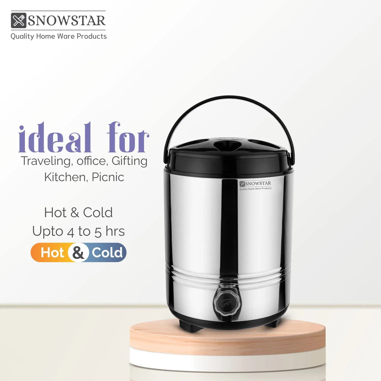 Snowstar Hot and Cold Water Dispenser for Office Home Kitchen 5 L, Winter Season Water Jug with PUF Insulated Double Walled Stainless Steel I Keeps Beverages Fresh & Hot and Cold Upto 4-5 Hours