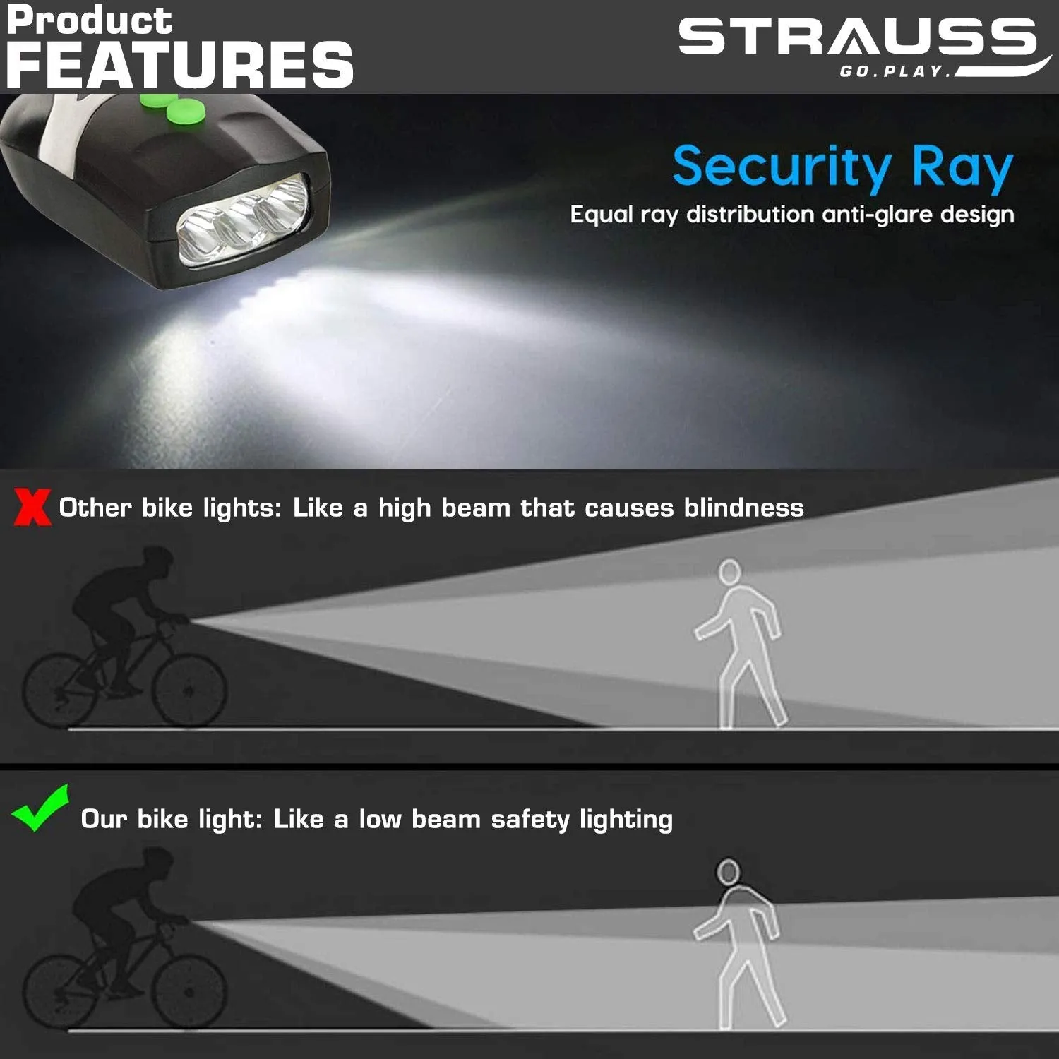 Strauss Bicycle LED Headlight with Horn and Bicycle Solar Tail Light