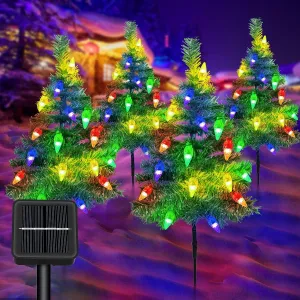 timeless Christmas Decorations Outdoor 4 Pack Solar Christmas Tree with 80pcs Multi-Color C6 Snowflake Led Lights 8 Lighting Modes Waterproof Pathway Lights for Outside Garden and Yard Patio 6 Strawberry Lights