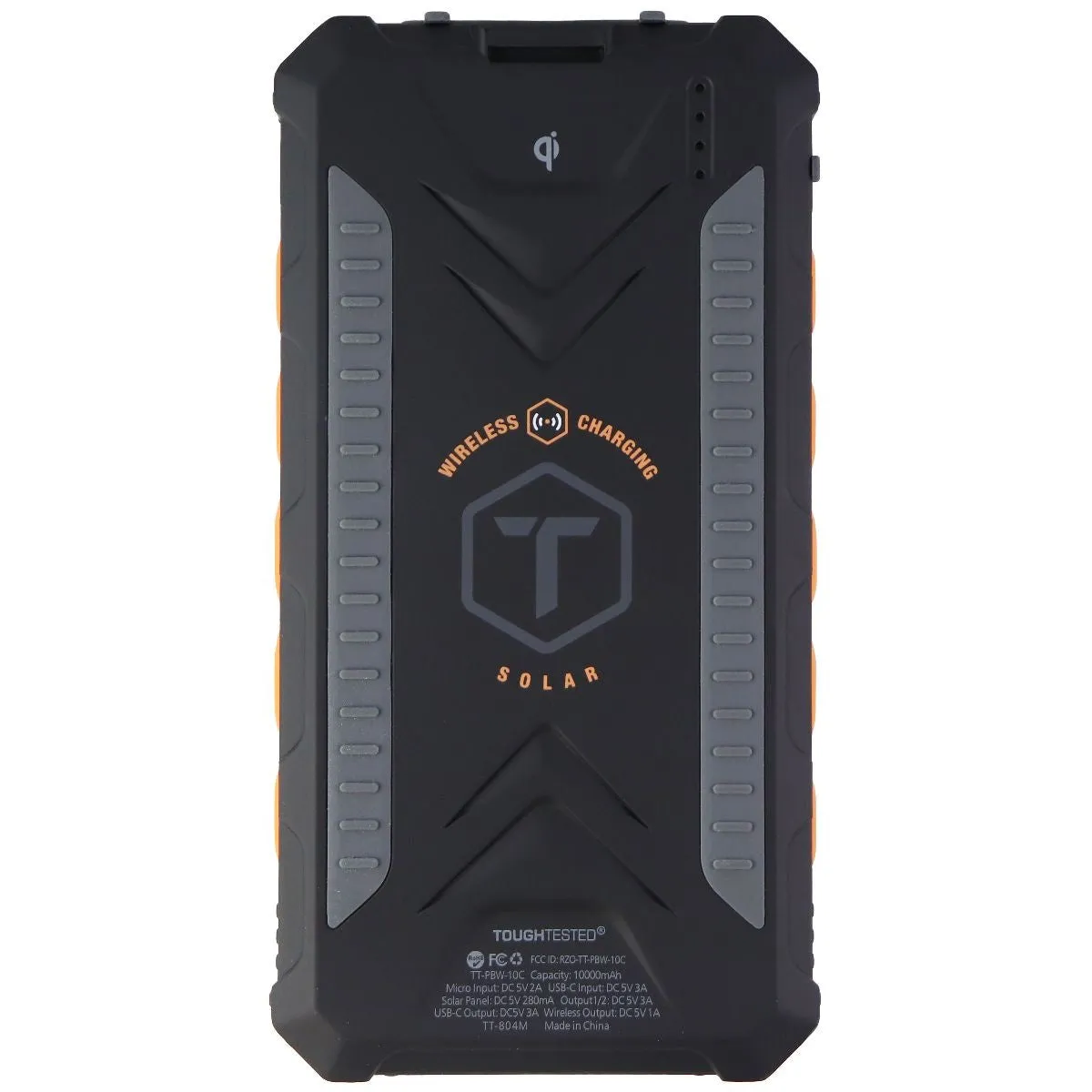 ToughTested 10,000mAh Portable Solar Charging USB-C Power Bank - Black/Orange