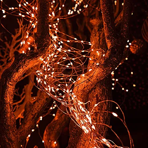 Twinkle Star 2 Pack Outdoor Solar String Lights, 39.4 FT 120 LED Solar Powered Decorative Fairy Lights with 8 Modes, Waterproof Black Wire Light for Thanksgiving Patio Yard Trees Party, Orange