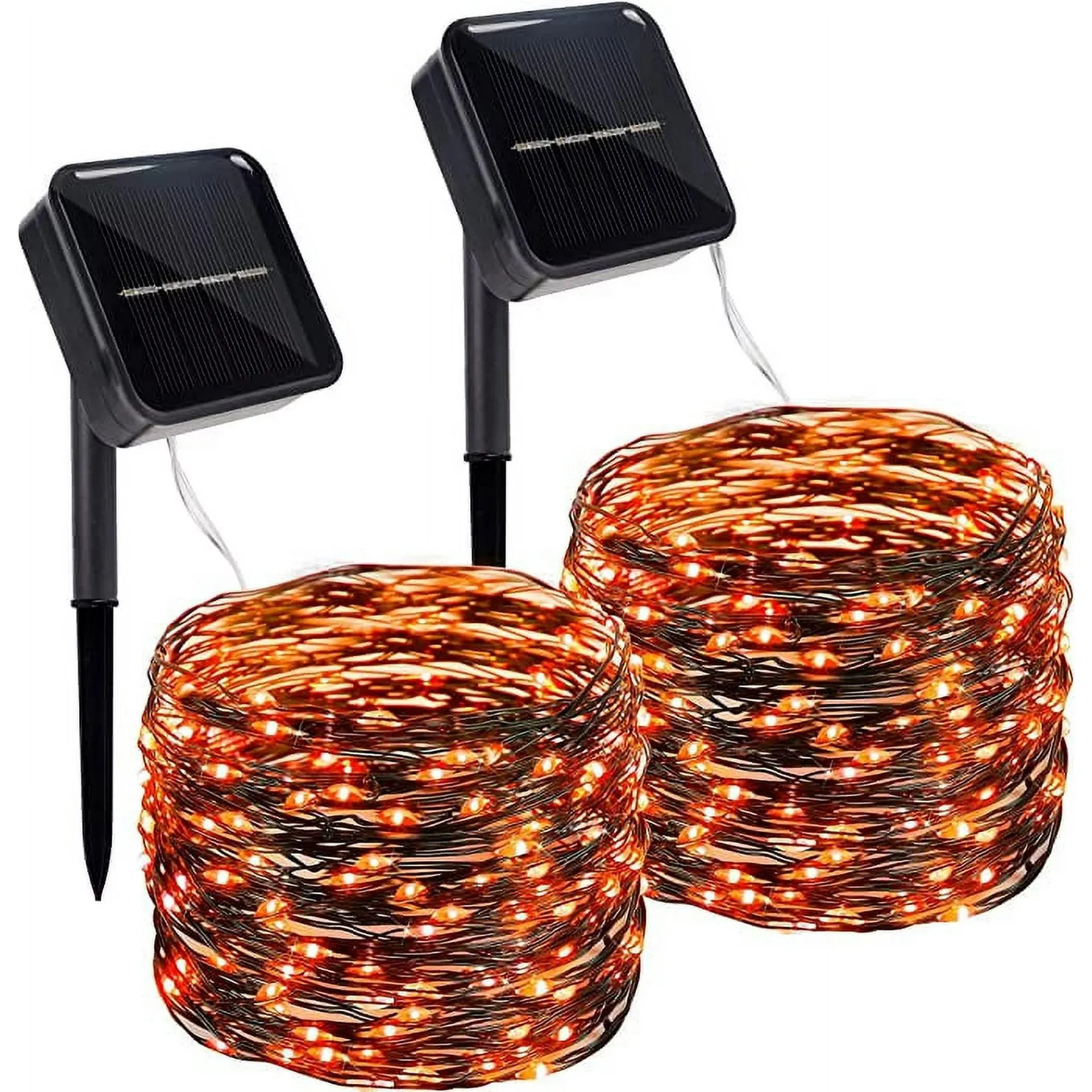 Twinkle Star 2 Pack Outdoor Solar String Lights, 39.4 FT 120 LED Solar Powered Decorative Fairy Lights with 8 Modes, Waterproof Black Wire Light for Thanksgiving Patio Yard Trees Party, Orange