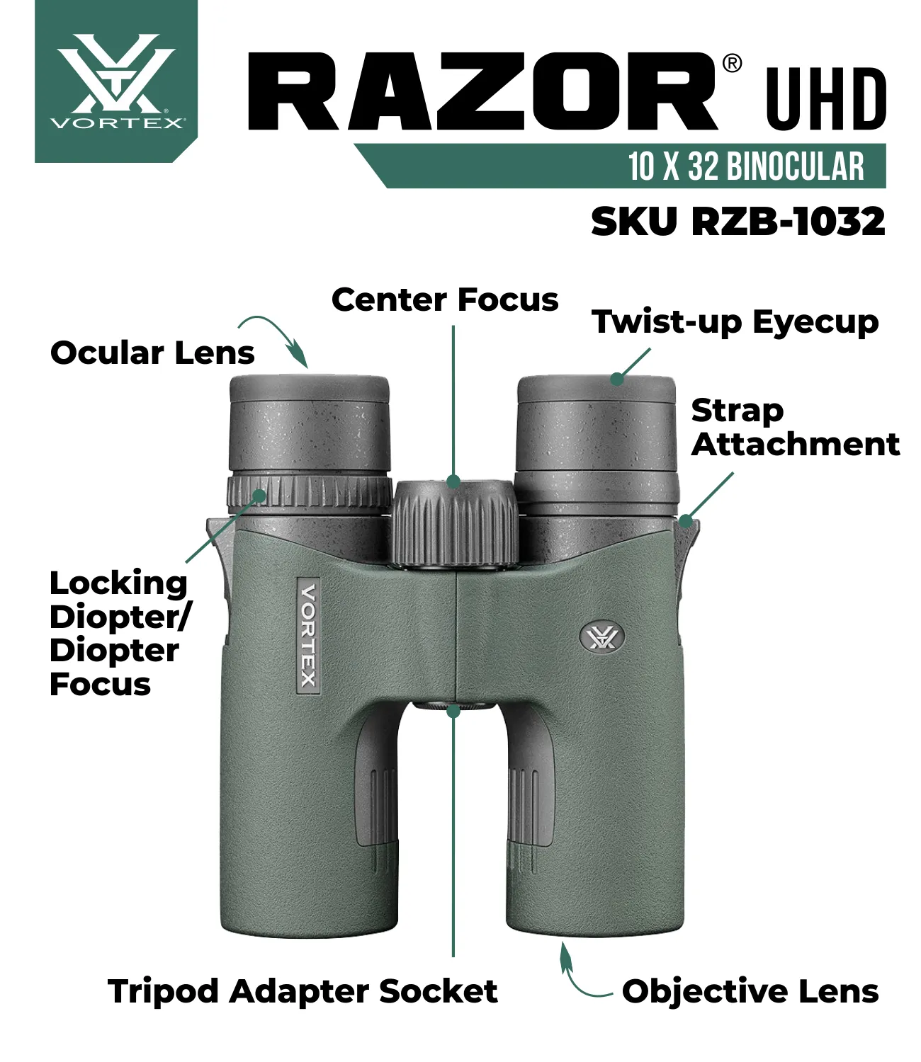 Vortex Optics Razor UHD 10x32 Binocular (RZB-1032)