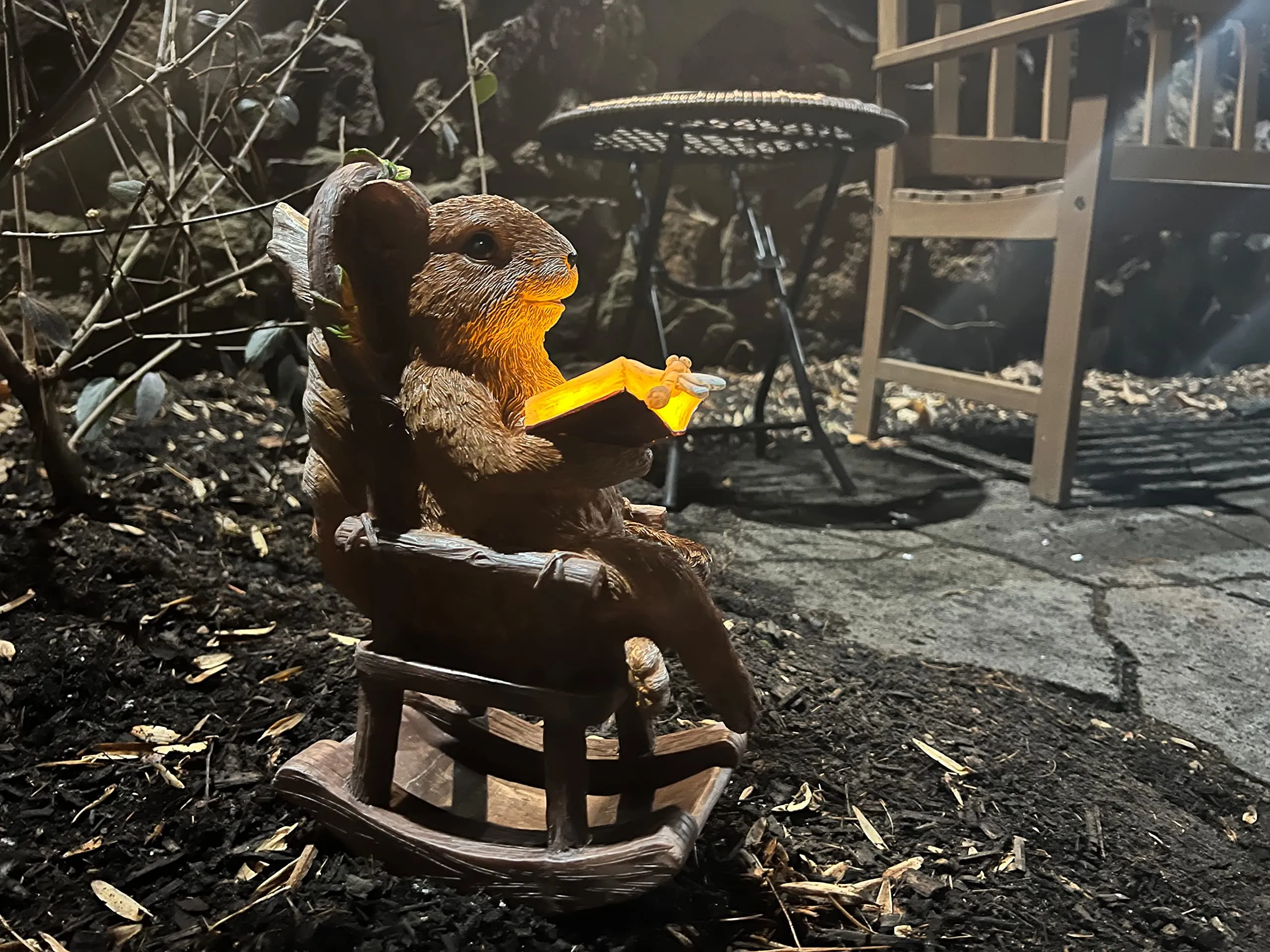 Vp Home Squirrel Reading And Relaxing On Rocking Chair Solar Powered Led Outdoor Decor