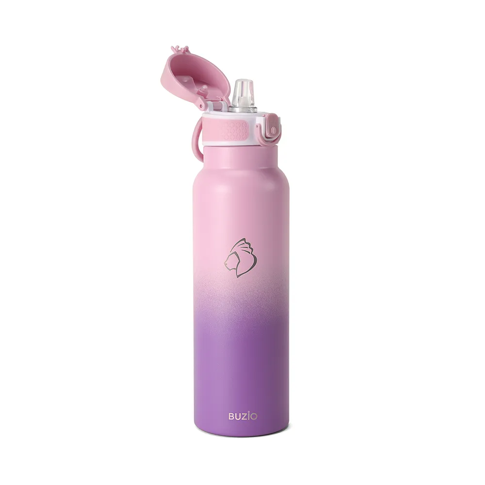 Water Bottle with Push Button Silicone Straw Lid | 12oz - 32oz