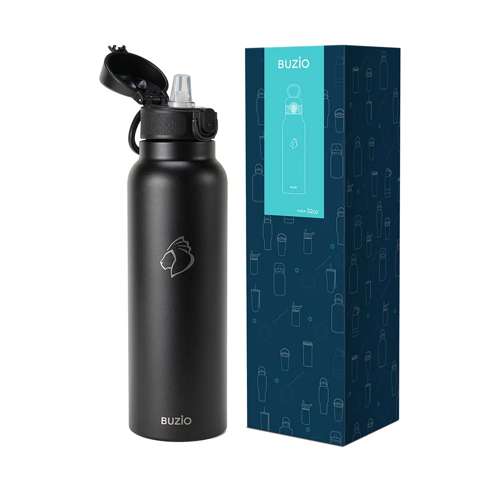 Water Bottle with Push Button Silicone Straw Lid | 12oz - 32oz