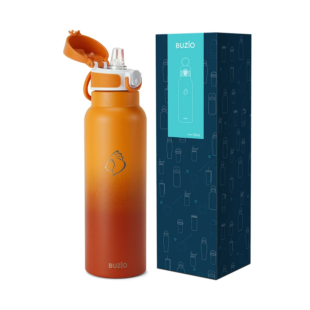 Water Bottle with Push Button Silicone Straw Lid | 12oz - 32oz