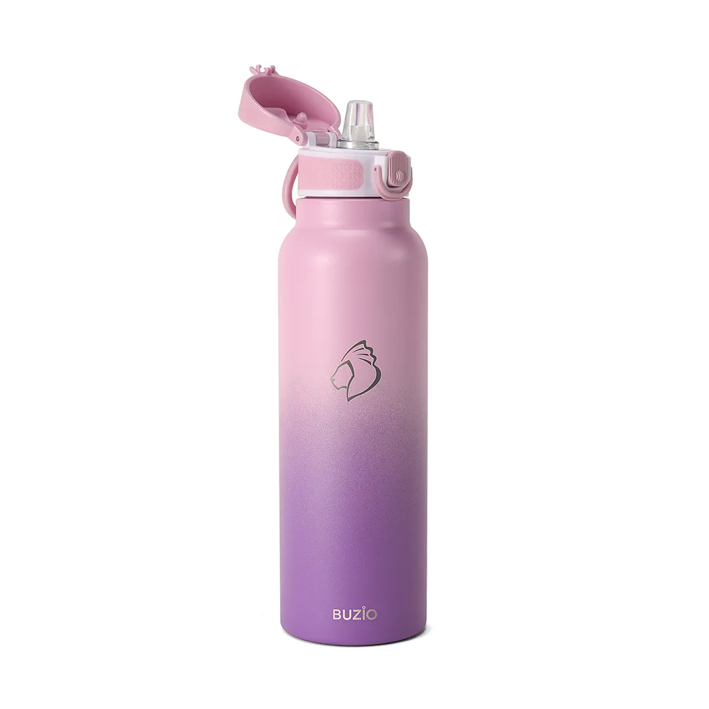 Water Bottle with Push Button Silicone Straw Lid | 12oz - 32oz